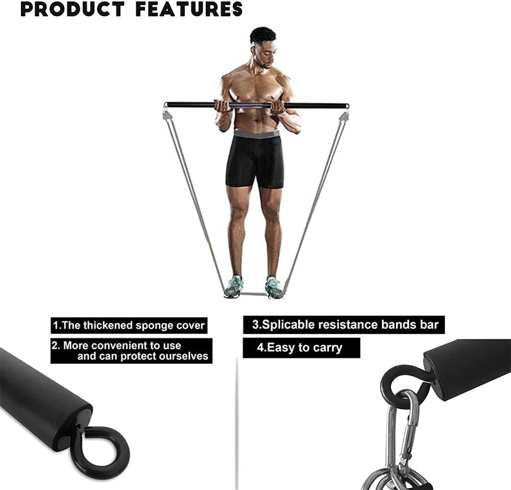 OYINDIZ Resistance Band Bar, Home Gym Workout Pilates Bar 38Inch Strength Training Exercise Bar Heavy Duty Lifting Fitness Bar for Resistance Band