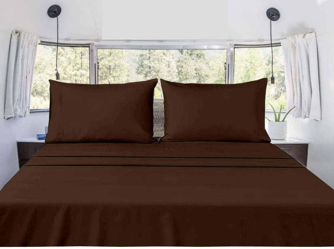 Ready To Rest Olympic – Juego de sábanas Queen (66 x 80), 4 piezas, color chocolate sólido, se adapta a colchones de hasta 15 pulgadas de