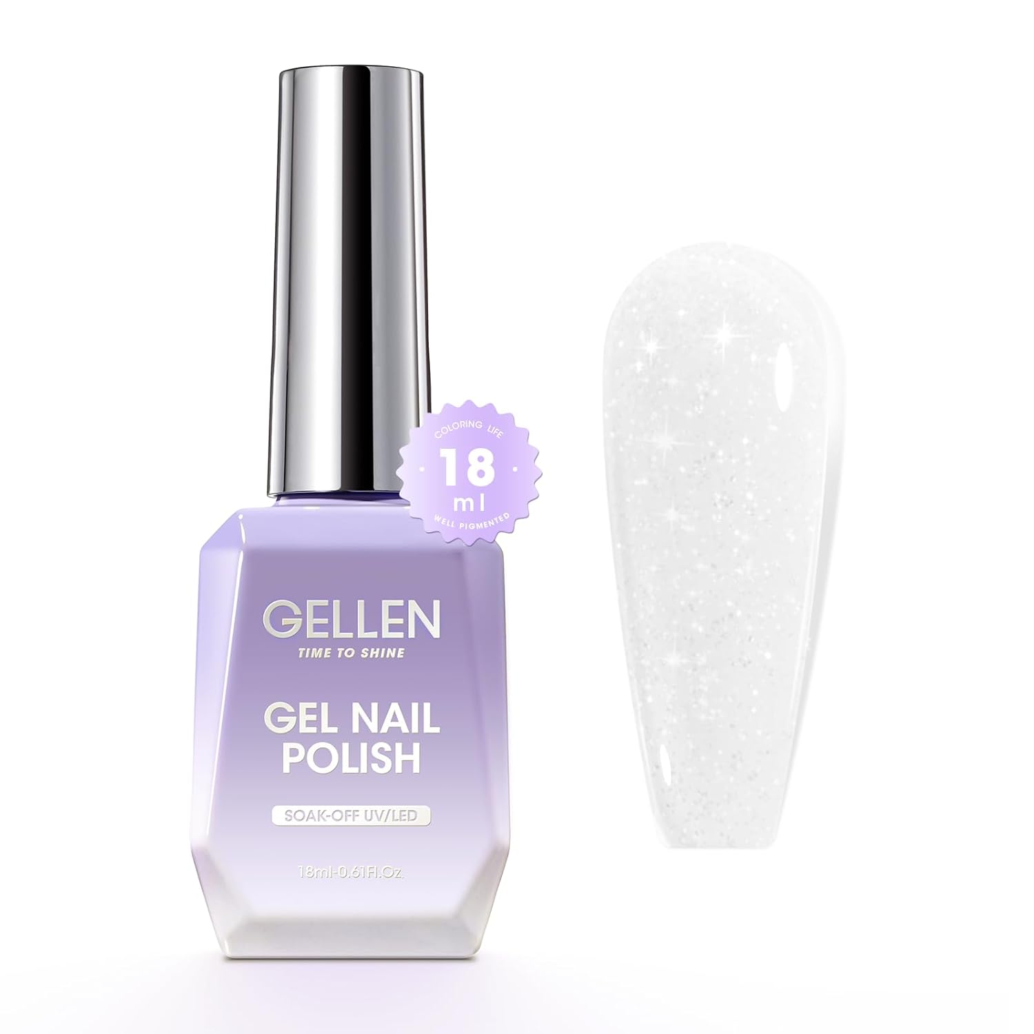 Gellen Esmalte de uñas de gel de gelatina blanco con purpurina, esmalte de uñas blanco brillante para regalo, kit de manicura de uñas LED para salón