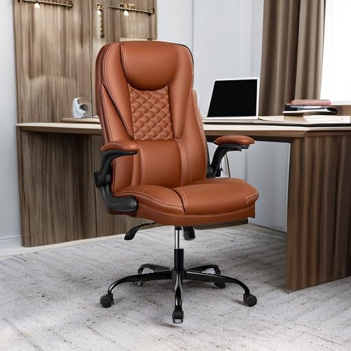 Silla de oficina, silla de oficina grande y alta, silla de oficina ejecutiva, silla ergonómica de cuero con soporte lumbar, sillas de escritorio
