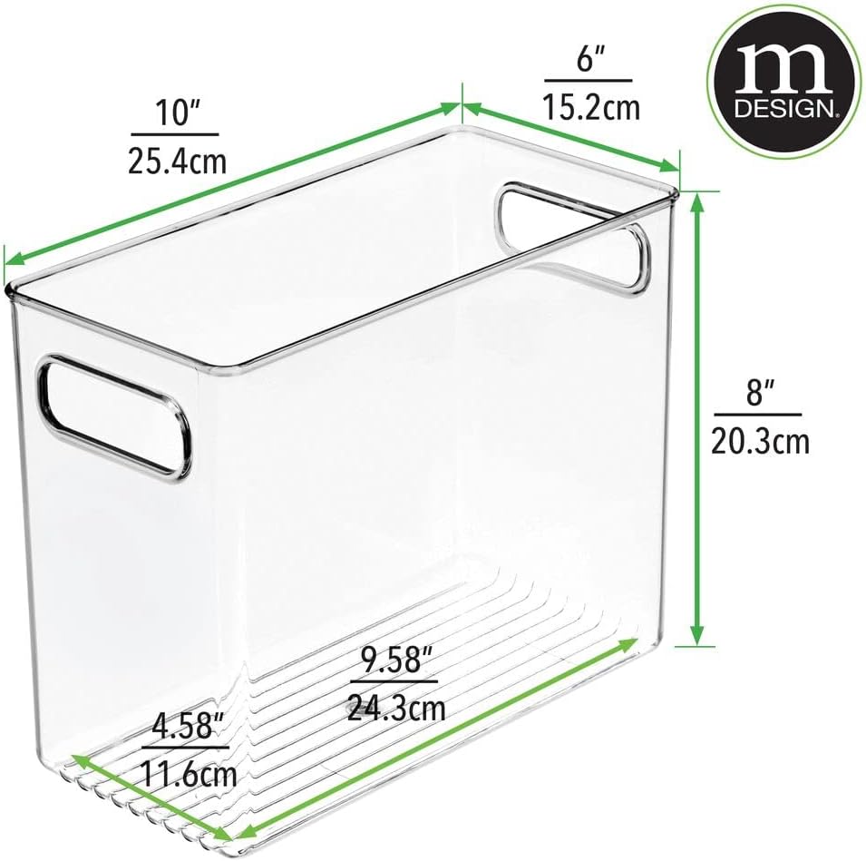 mDesign Contenedor de plástico delgado con asas, organizador de gabinete de baño para artículos de tocador, maquillaje, champú, acondicionador,