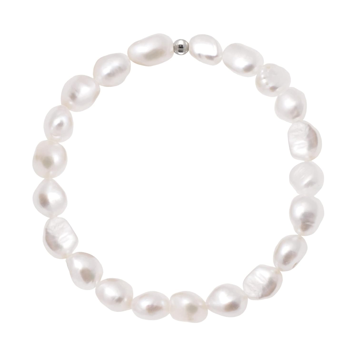 8-9 MM Cultured Freshwater Baroque Pearls Stretch Bracelet 8 Inch, Natural White Color