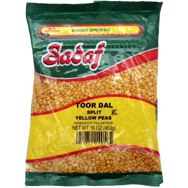 Sadaf Toor Dal – Guisantes partidos amarillos para cocinar y saborizar alimentos – Guisantes amarillos secos – Kosher – Bolsa resellable de 16 onzas