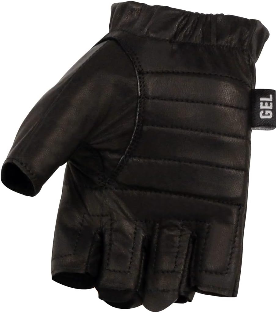 Milwaukee Leather SH206 Men’s Black Leather Gel Padded Palm Fingerless Motorcycle Hand Gloves W Welted Design