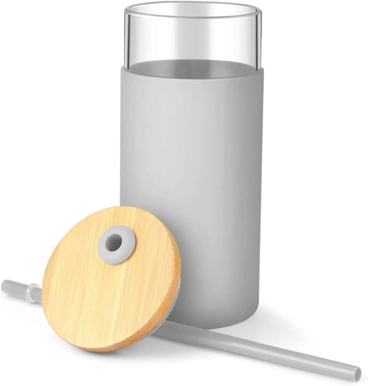 Vaso de vidrio de 20oz con popote (gris francés)