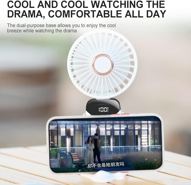 Ventilador eléctrico portátil de mano recargable por USB, pequeños ventiladores independientes con 5 velocidadesmodos y pantalla de alimentación,