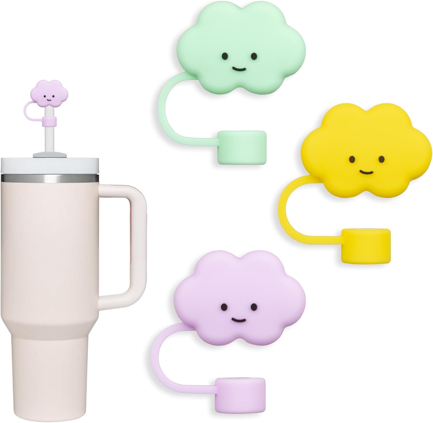 Paquete de 3 unidades compatibles con vasos Stanley de 30 y 40 onzas, fundas de paja en forma de nube de 0.394 pulgadas, bonitas fundas de silicona