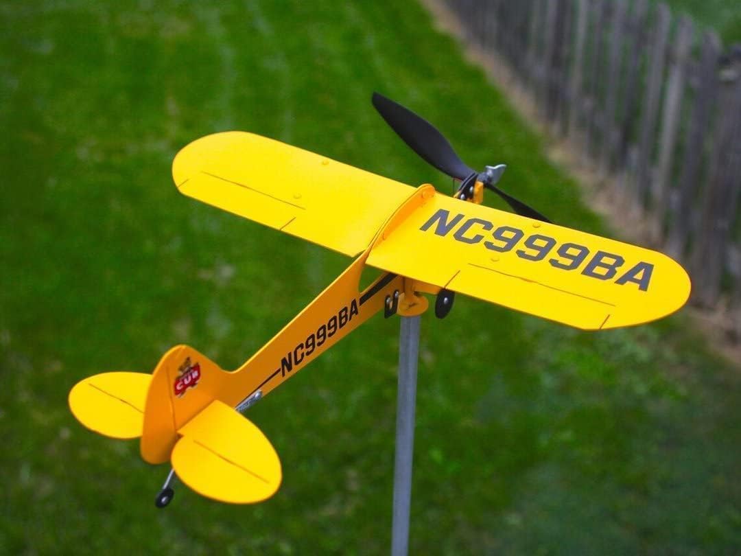 Generic Veleta flotante de avión Piper J3 Cub hecha a mano (1 unidad), veleta de avión, decoraciones de jardín geniales para hacer que tu jardín