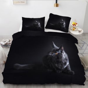 Juego de funda de edredón con estampado de animales de Maine Maine y gato negro, tamaño Queen, funda de edredón de microfibra suave y 2 fundas de Juego de funda de edredón con estampado de animales de Maine Maine y gato negro, tamaño Queen, funda de edredón de microfibra suave y 2 fundas de