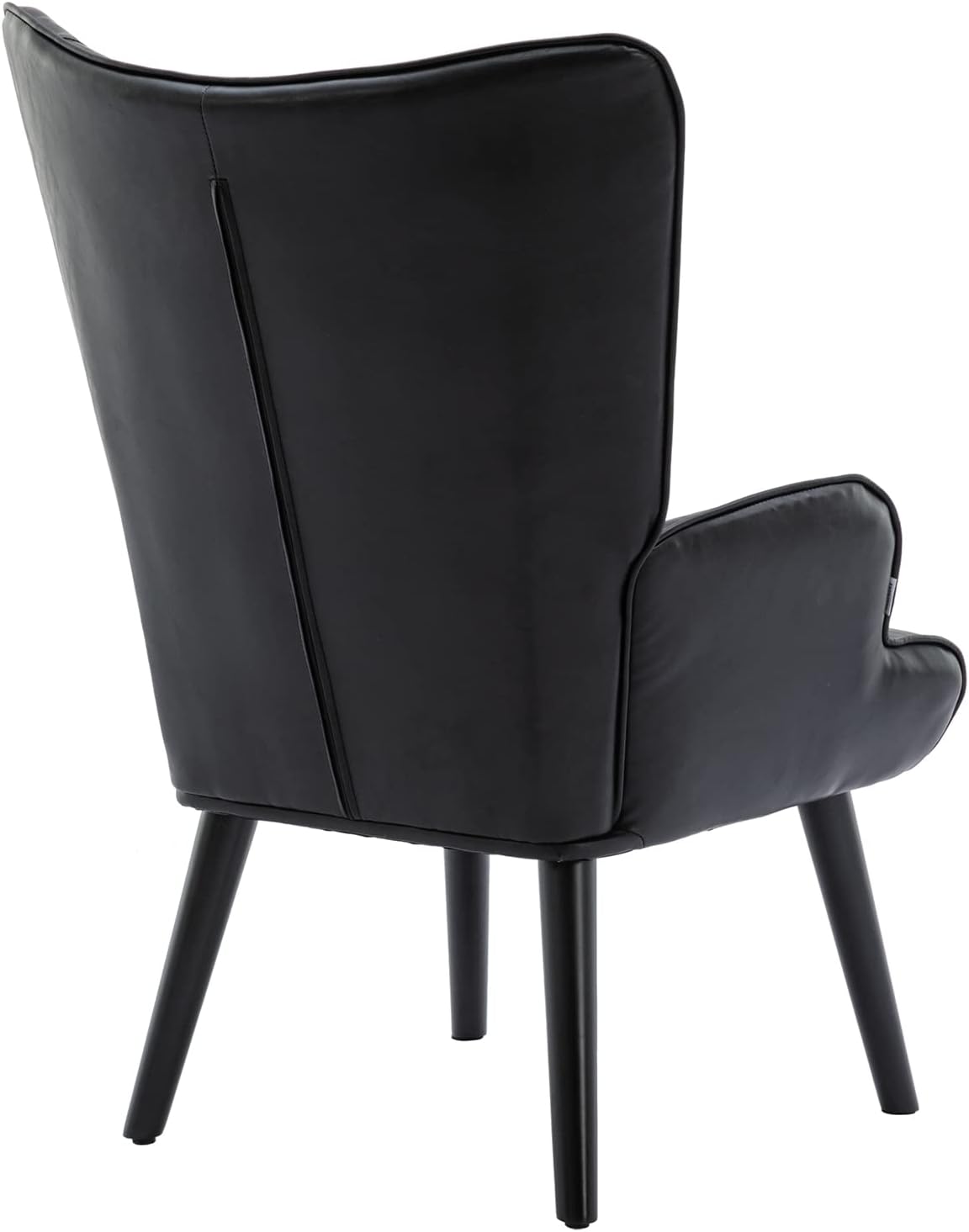 Dolonm – Silla decorativa de piel sintética moderna con botones capitoné y respaldo alto con brazos tapizados con respaldo alto y patas de madera