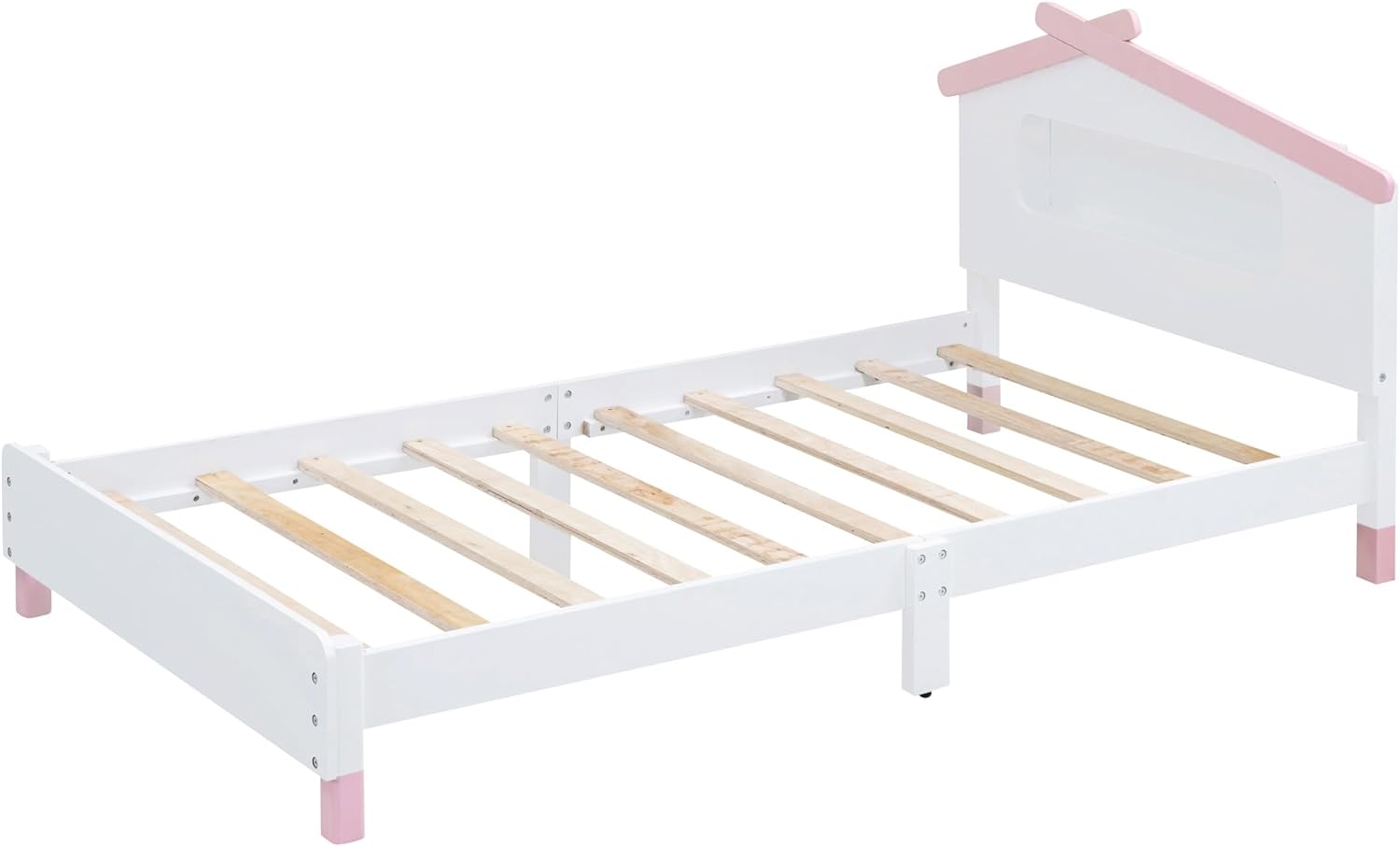 Cama de plataforma individual con luces LED, cama individual de madera para niños con cabecera en forma de casa, marco de cama de casa de tamaño