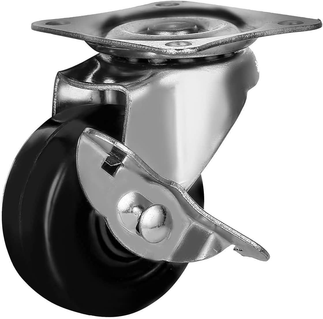 FactorDuty – Rueda giratoria de 2 pulgadas con freno, hecha de goma dura, con placa superior y rodamiento