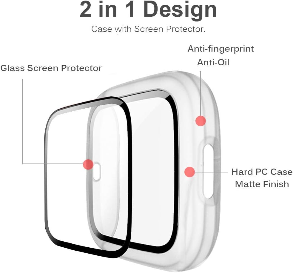 Miimall Funda compatible con Fitbit Versa 2 con protector de pantalla transparente, cobertura completa, antiarañazos, mate, funda protectora para