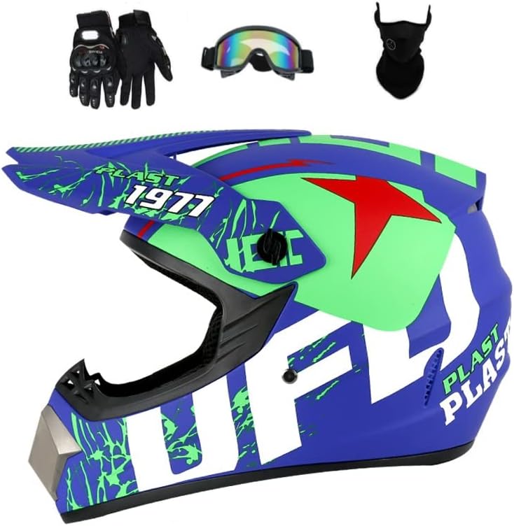 Casco ATV Offroad Casco de motocross casco de motocicleta con guantes gafas máscara para hombres mujeres adultos jóvenes DOTFMVSS 218 aprobado