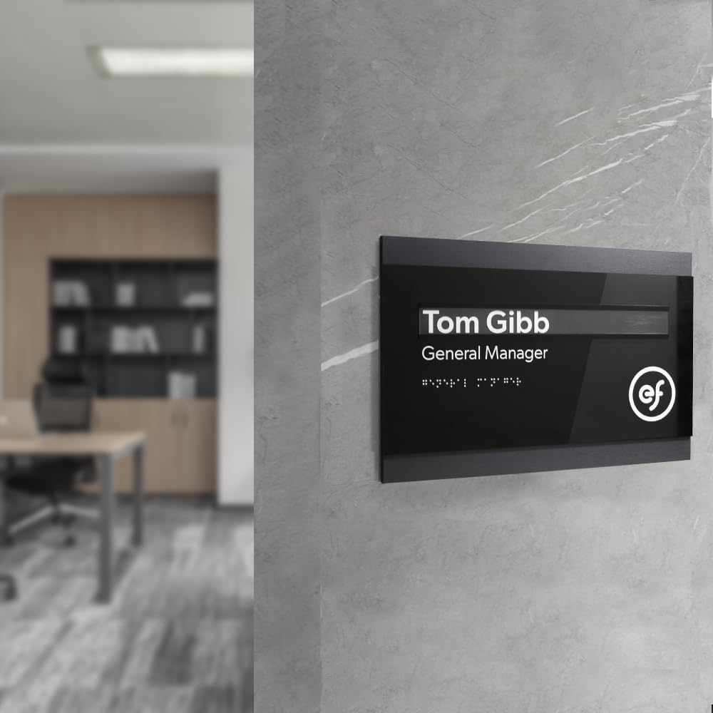 Custom Wood Nameplate Sign & Acrylic Replaceable Name Door Plate “Buro” Design