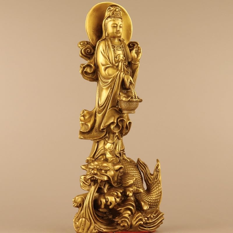 VENEKA Estatua de latón puro oriental chino Guan Yin Bronze-Ware Decoración para el hogar Exhibición