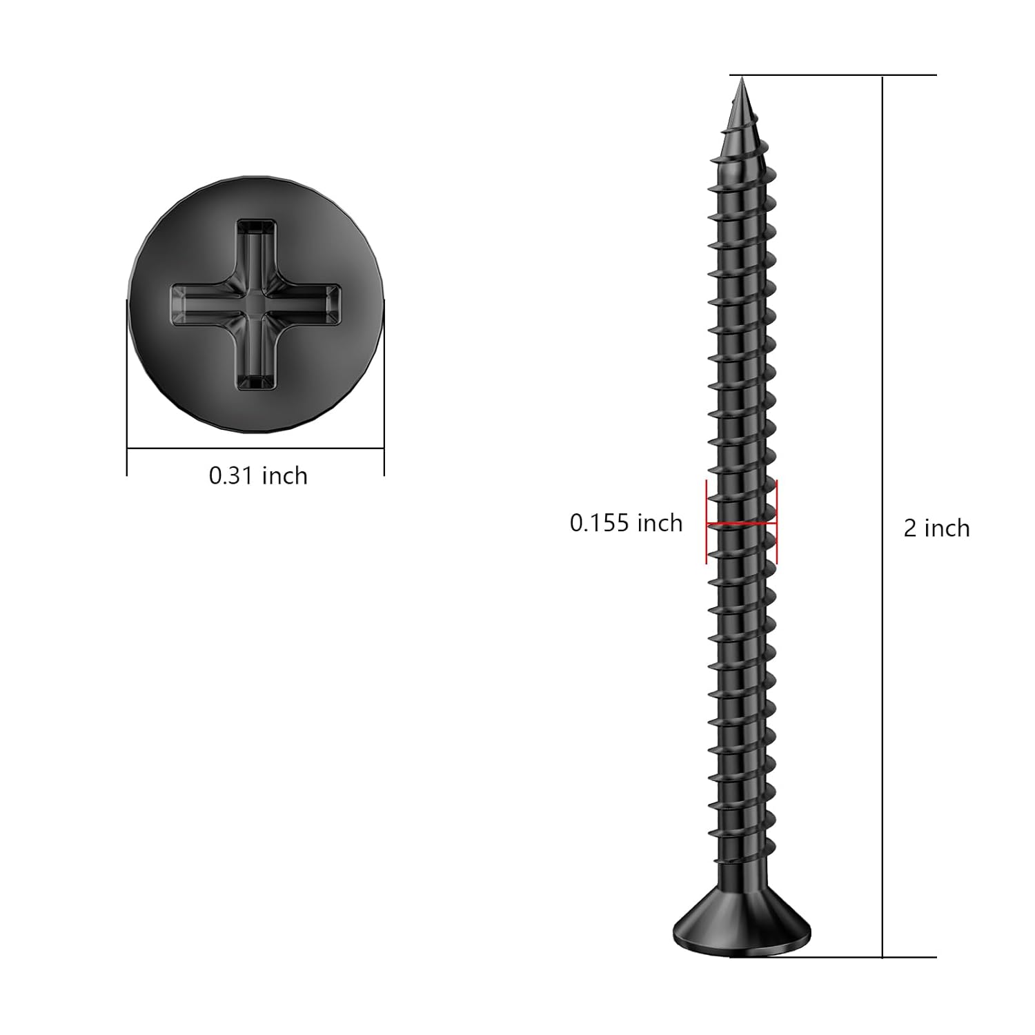 (200 piezas) #8×2″ Tornillo de madera negro rápido metal autorroscante cabeza plana