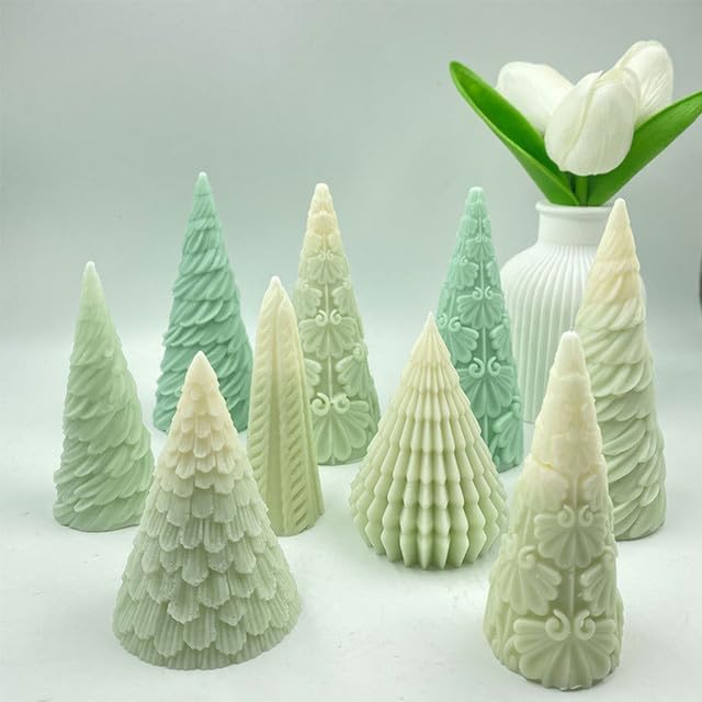 2 moldes para velas de árbol de Navidad, hecho a mano, molde de adorno para velas de cera, jabón, manualidades, pastel, chocolate, decoración del