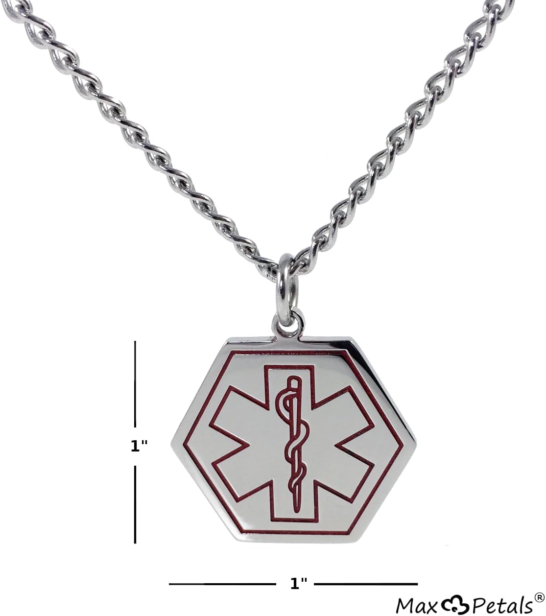 Collar con colgante de acero inoxidable con identificación de alerta médica de marcapasos con cadena de 26 pulgadas, Acero inoxidable