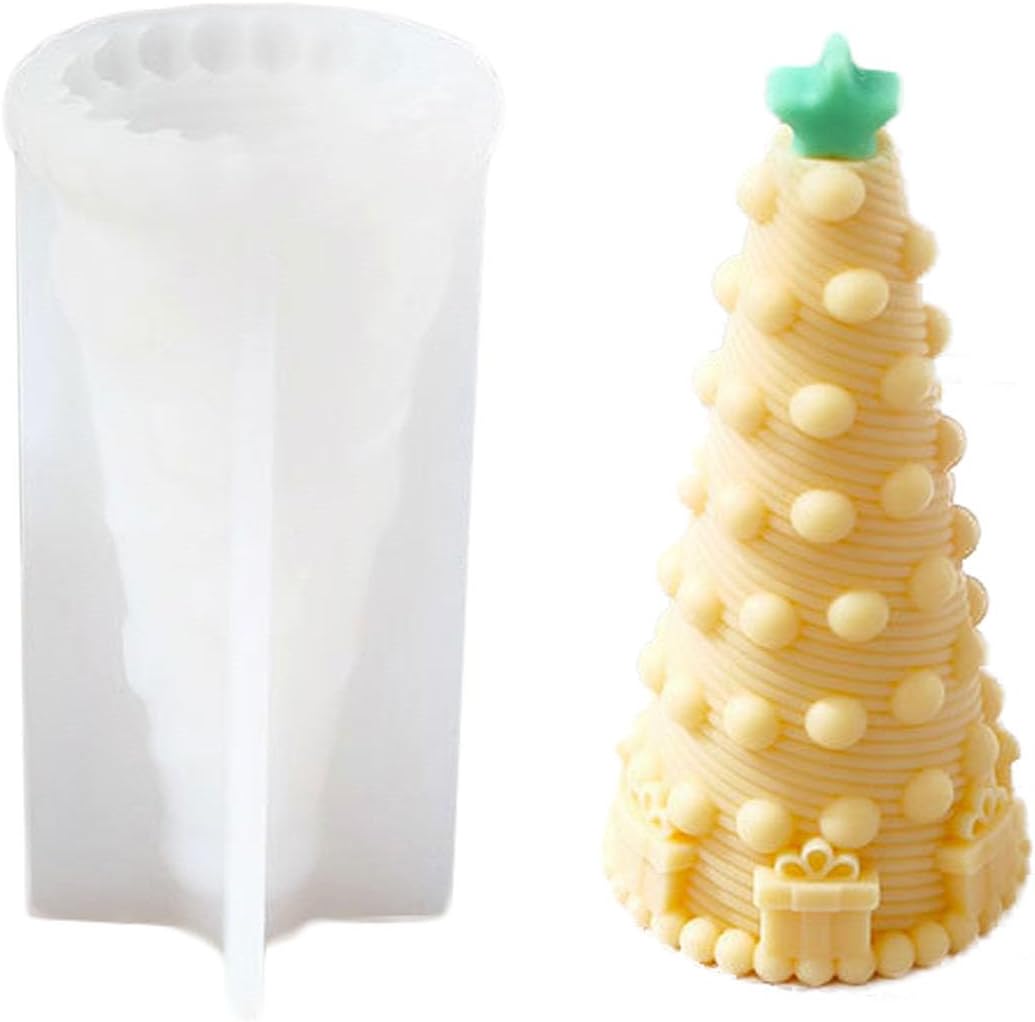 Xidmold Molde de vela de árbol de Navidad de punto 3D, molde de silicona para fondant, jabón, bomba de baño, yeso, resina epoxi, manualidades de
