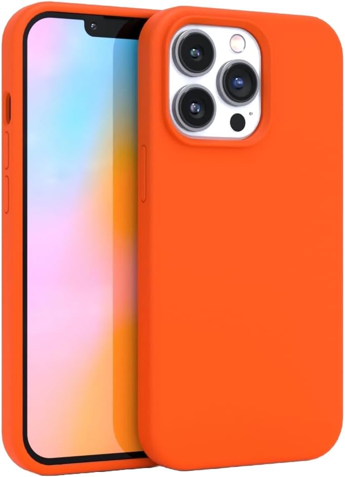 FELONY CASE – Funda para iPhone 15 Pro – Funda de silicona naranja neón  Silicona líquida con forro de microfibra antiarañazos, funda protectora a