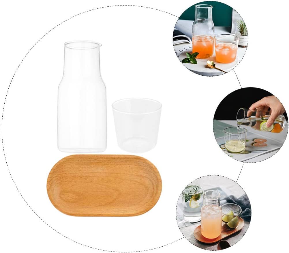 Juego de botellas de agua transparentes de cristal para mesita de noche, jarra de agua nocturna con juego de tazas, jarra de agua de jugo de vidrio