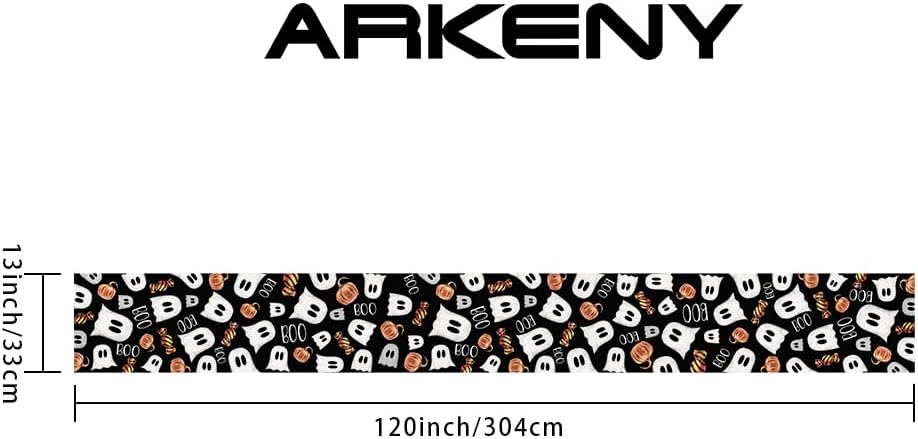 ARKENY Camino de mesa de Halloween de 13 x 120 pulgadas, calabaza espeluznante fantasma Candy Boo, arpillera de temporada para interiores, cocina,