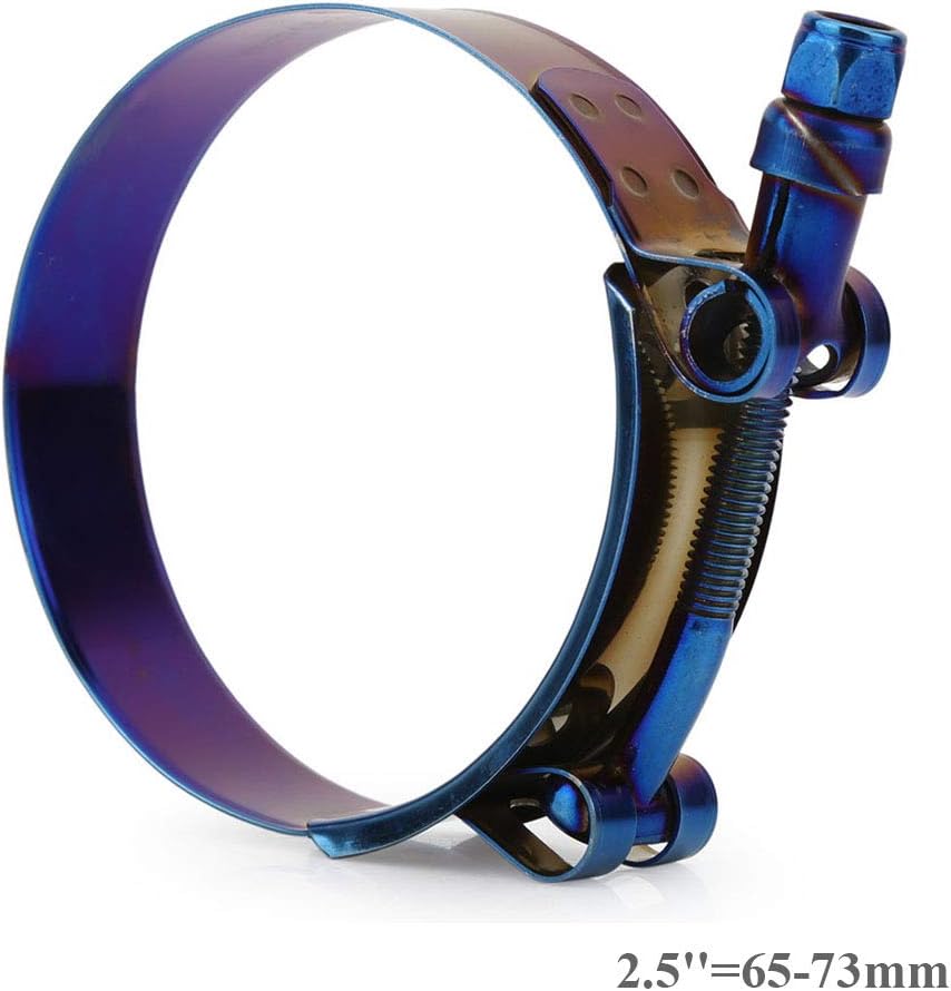 Kyostar Abrazadera de manguera con perno en T de 2.5 pulgadas, ajustable, acero inoxidable, color azul titanio, diámetro de abrazadera para 2.5