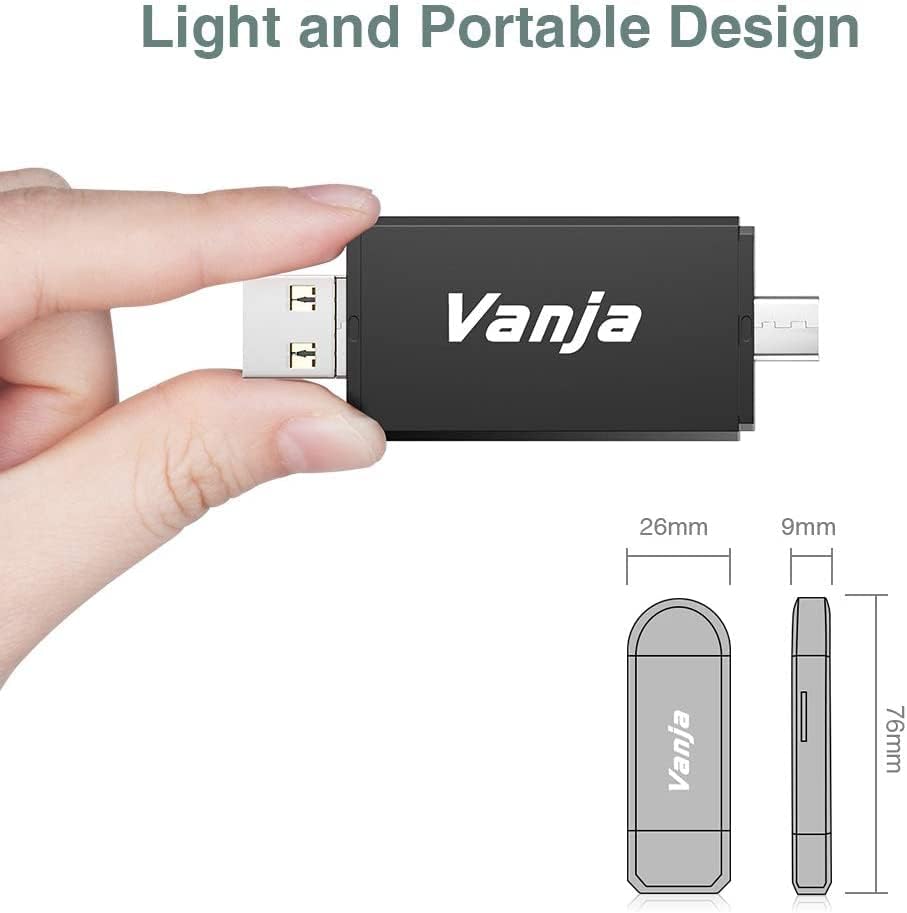 Vanja – Lector de tarjetas de memoria, conector dual USB CUSB 3.0, adaptador de lector de tarjetas SD compatible con SDMicro SDSDHCSDXCMMC tarjeta