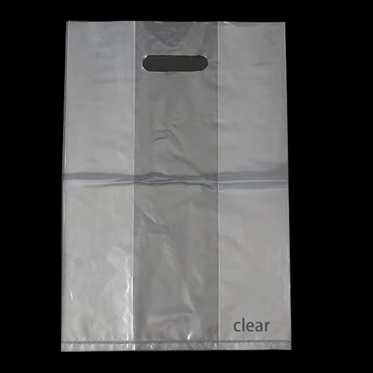 100 bolsas de plástico transparentes de 8 x 12 pulgadas con asas troqueladas y refuerzo, asas troqueladas de 2 mil de grosor, perfectas para