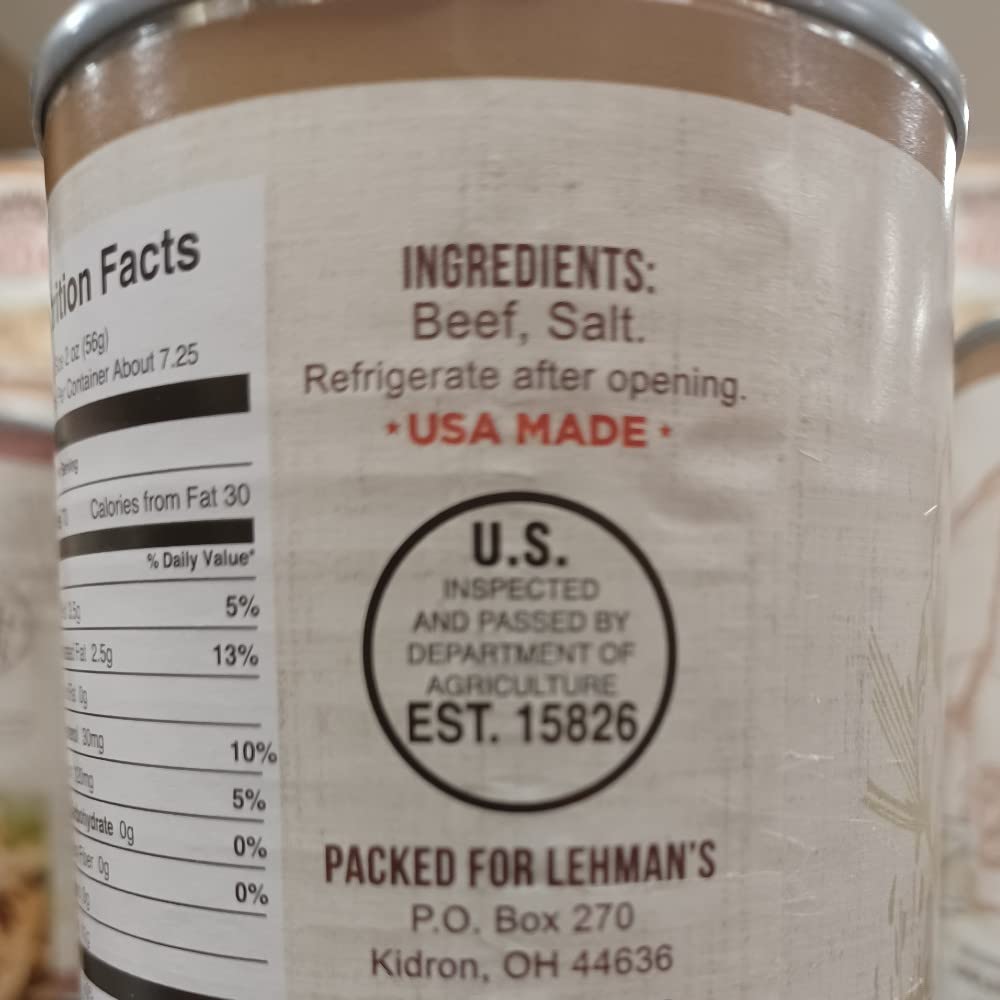 Lehman’s Carne de res molida enlatada lista para comer, totalmente natural, hecha en Estados Unidos, 14.5 onzas, caja de 24