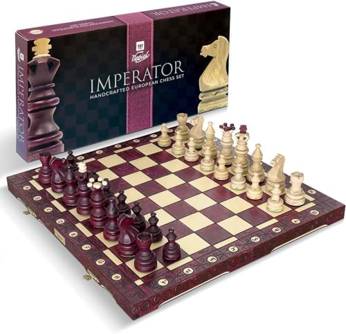 Wegiel Imperator – Juego de ajedrez de madera de lujo de 21 pulgadas para adultos y niños, hecho a mano con madera de haya y abedul de primera