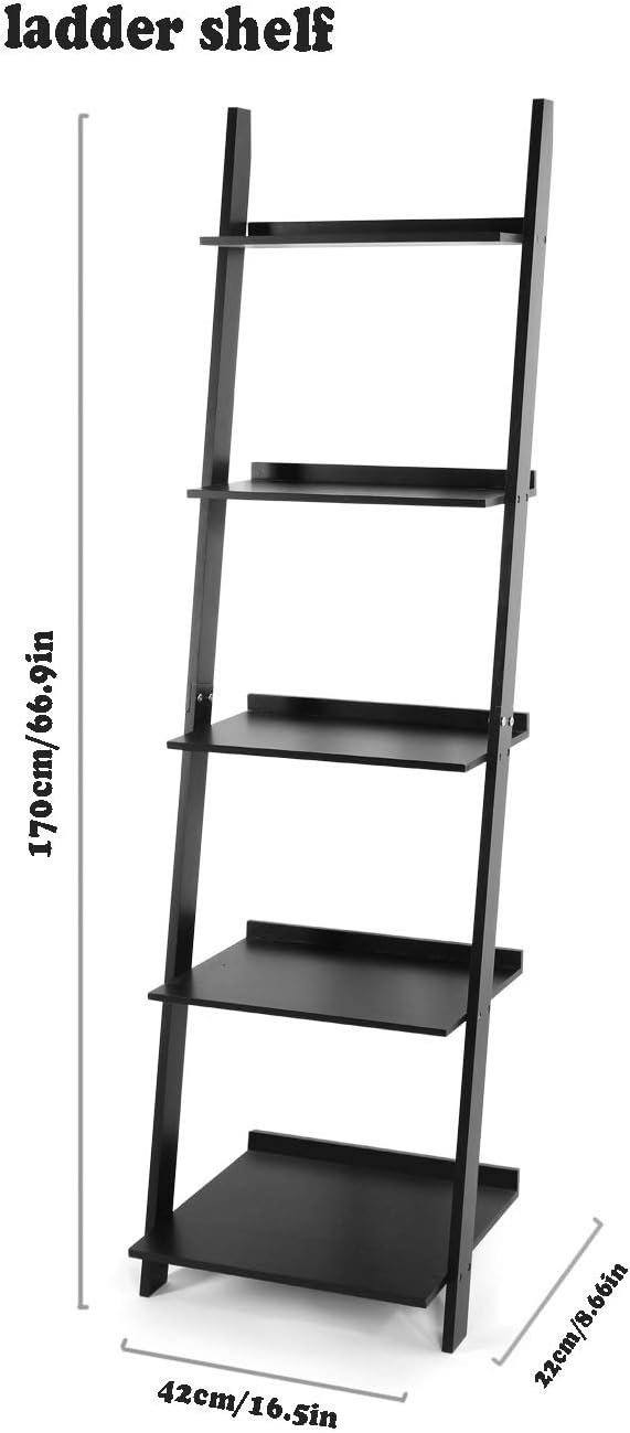 HYNAWIN Estantería de escalera de 5 niveles, soporte multiusos para plantas, estantes de almacenamiento, marco de bambú con aspecto de madera,
