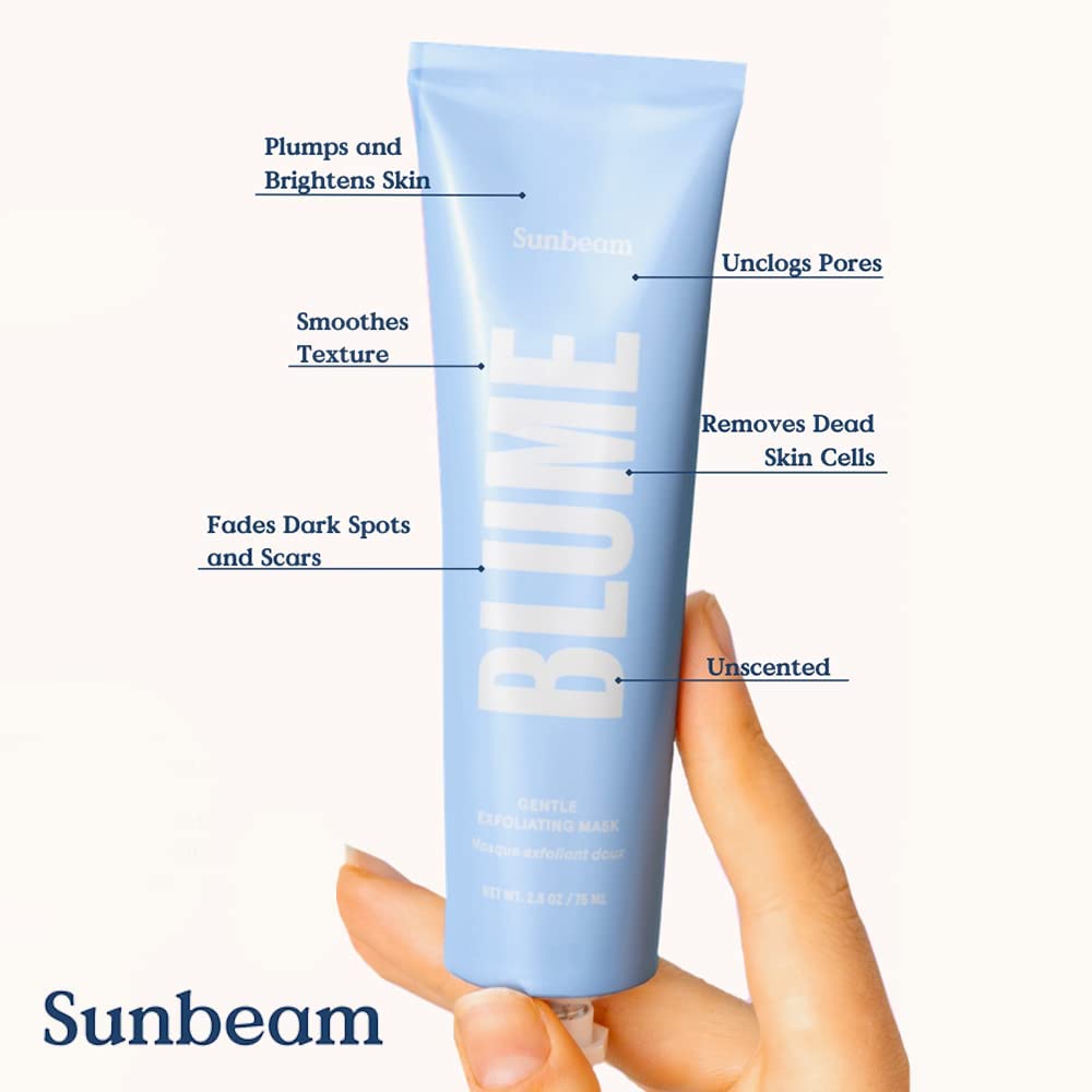 Blume Sunbeam – Mascarilla exfoliante facial suave + mascarilla para el cuidado de la piel que resurge y elimina las capas de piel muerta, máscara