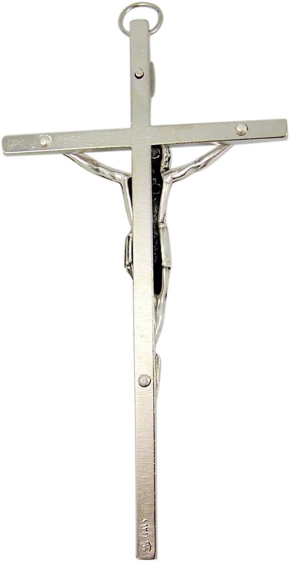 Colgante pectoral de crucifijo católico de metal plateado o cruz de pared, 4 38 pulgadas, Metal