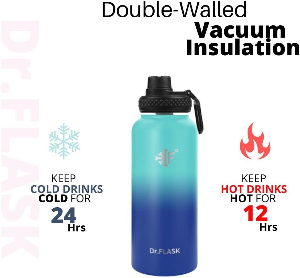 Botella de agua deportiva de 32 oz, 3 tapas (tapa con pajilla), a prueba de fugas de acero inoxidable con aislamiento al vacío, doble pared, taza