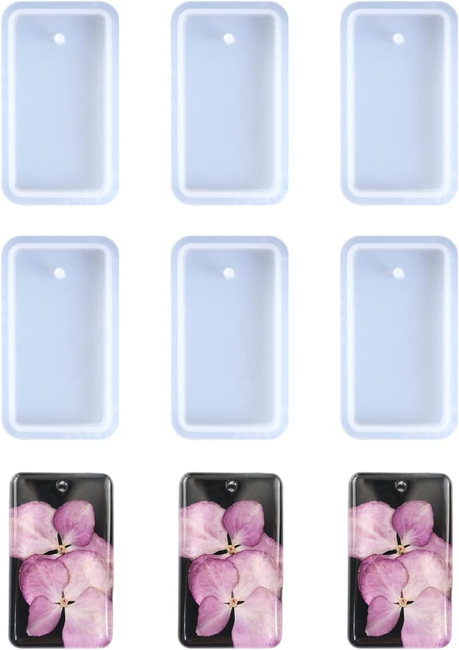 6 piezas de llavero rectangular de silicona para llavero de resina epoxi, molde rectangular de resina para manualidades, joyería colgante
