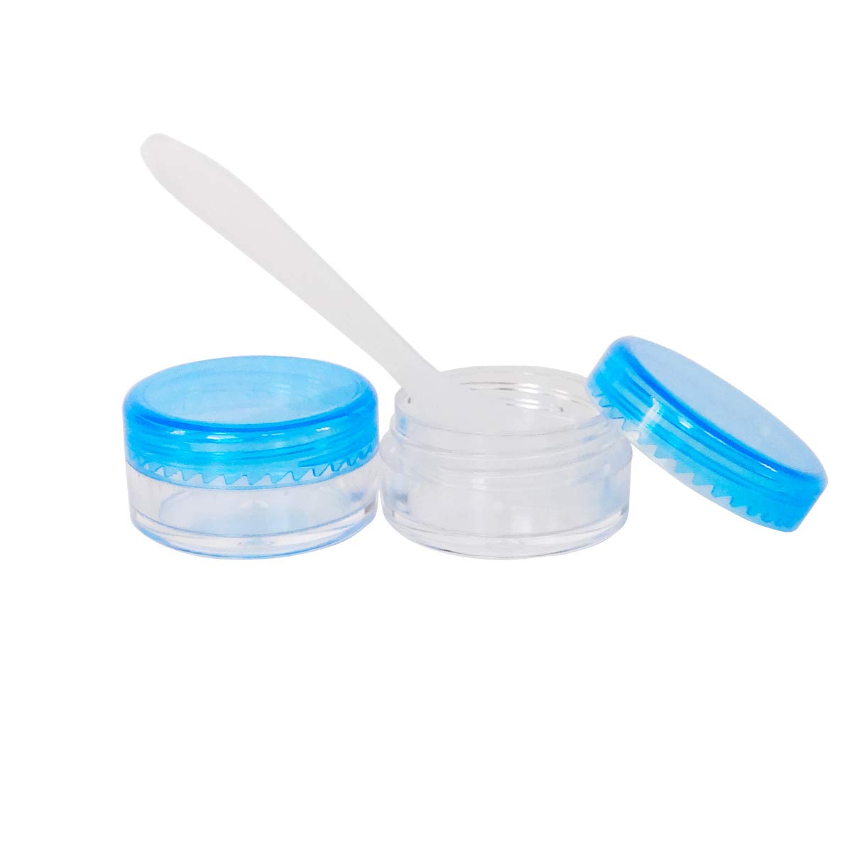 Wopanxye – 20 frascos pequeños de 0.2 fl oz sin BPA, muestra cosmética de 0.18 oz, recipiente vacío de plástico con tapa de rosca azul, para
