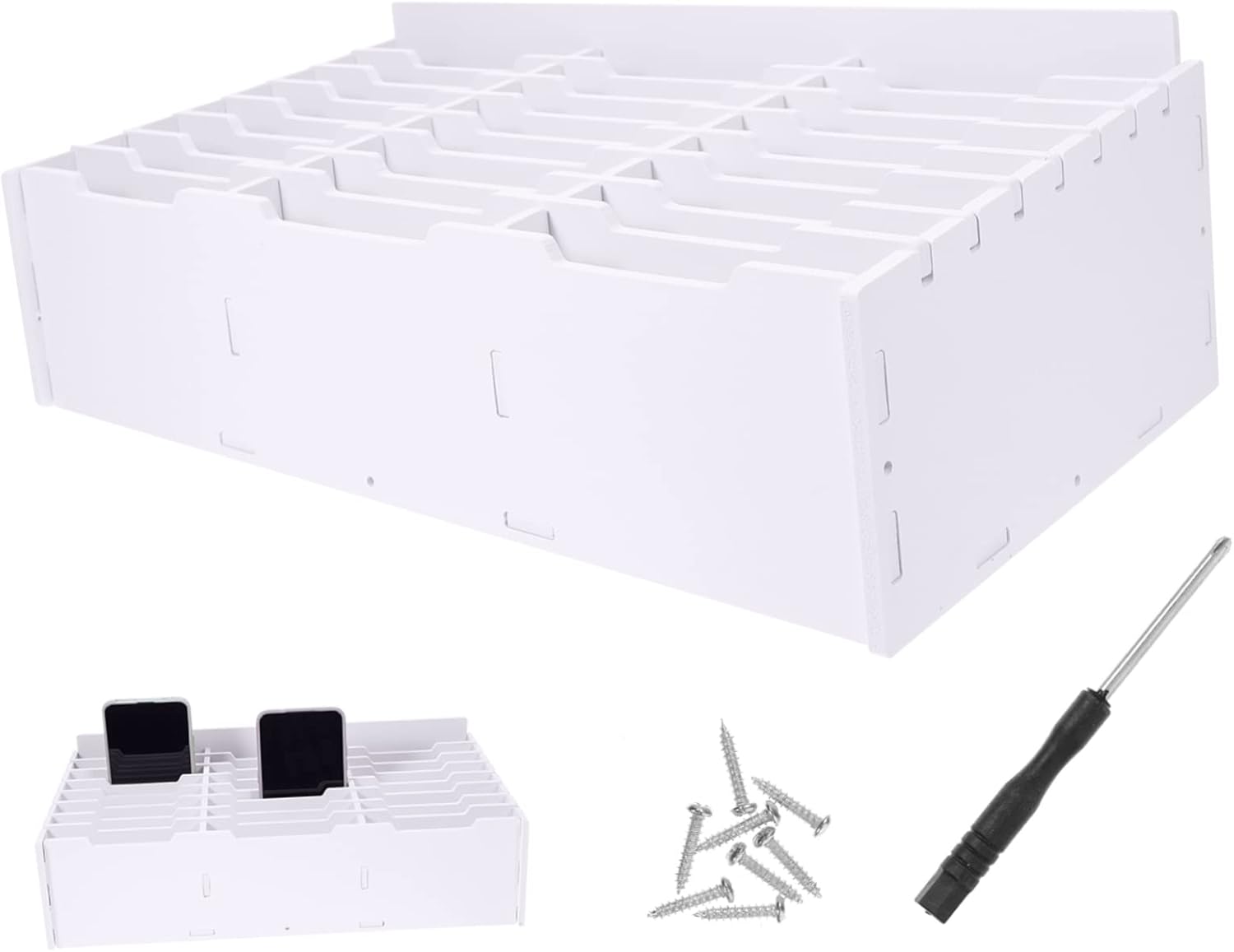 GRIRIW Caja de almacenamiento para teléfono móvil, calculadora de escritorio, organizador de escritorio, estante blanco, calculadora de aula, buzón