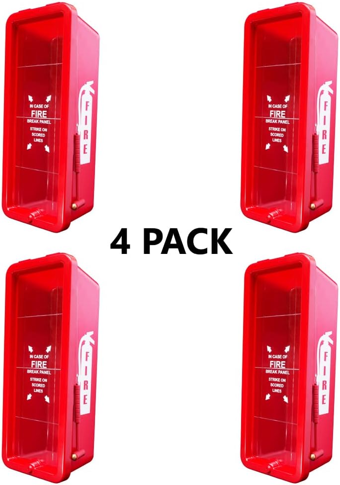 Paquete de 4 gabinetes extintores de plástico resistente de 10 libras, color rojo para extintores de 10 libras