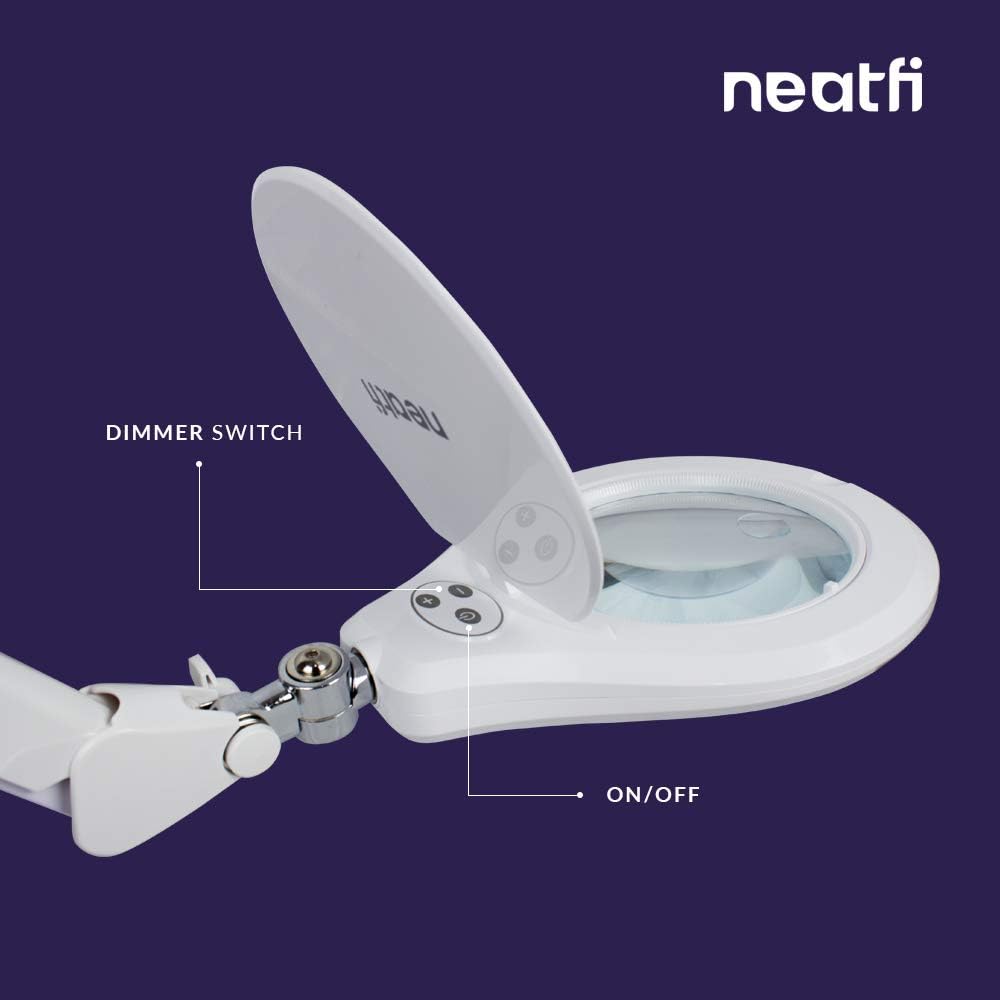 Neatfi Elite XL HD Bifocals Super LED – Lámpara de aumento con abrazadera, lente de vidrio, 6000-7000K, sin deslumbramiento, atenuación no polar