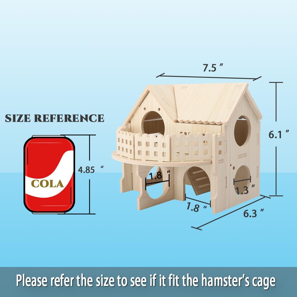 Hámster Forest Lookout Wood House Fun House – Cabaña de dos pisos para jóvenes enanos, jerbos, ratones, ratones, ratas, animales pequeños (solo para