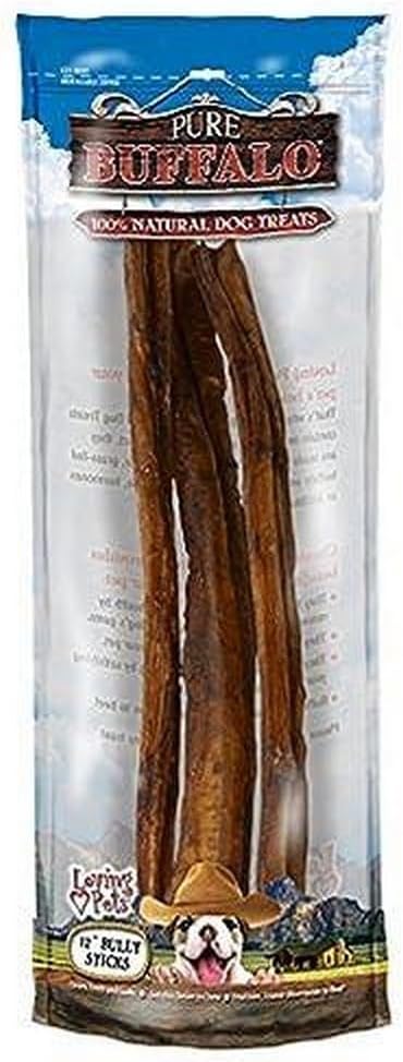 Loving Pets Pure Buffalo – Golosina para perros Bully Stick de 12 pulgadas, paquete de 3
