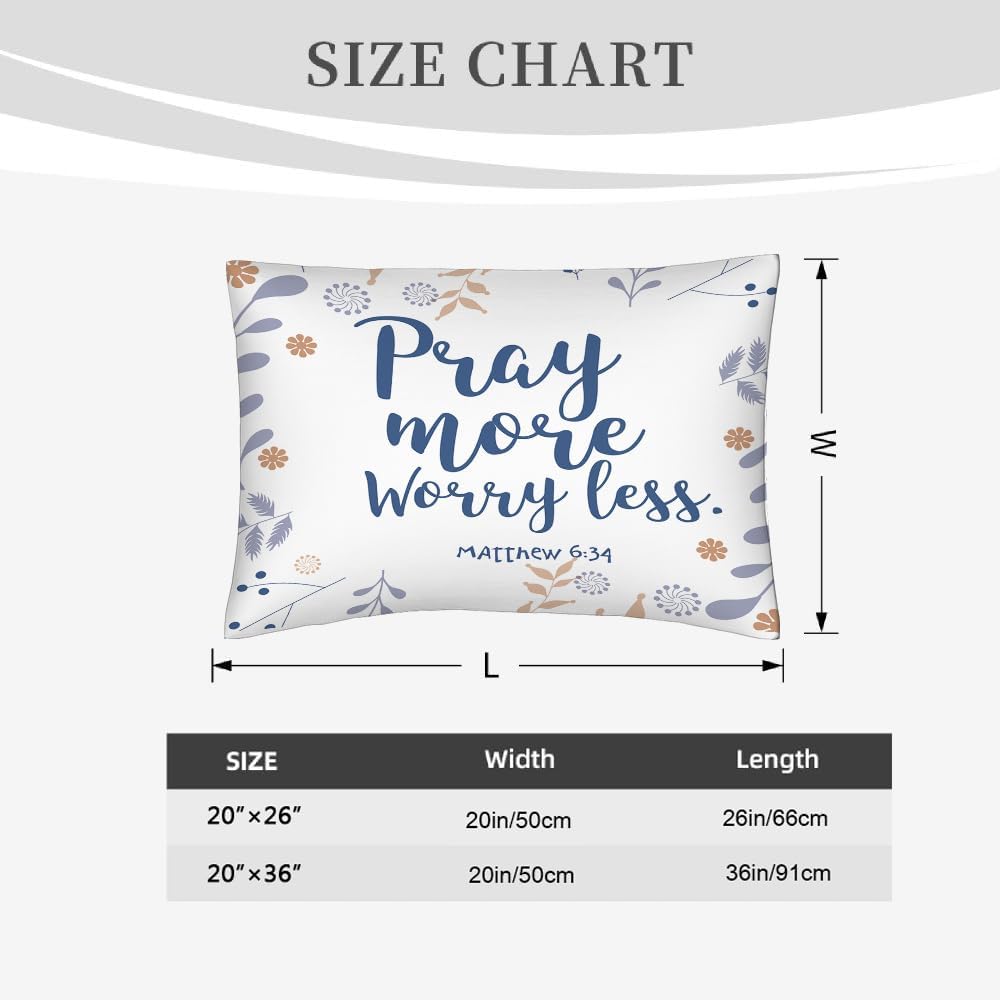 Funda de almohada rectangular con cita bíblica con diseño floral de Pascua, con frase en inglés “Pray More Worry Mens”, funda de cojín rectangular