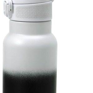 Botella de agua de acero inoxidable a prueba de fugas para niños con tapa abatible y boquilla de bloqueo, 12 onzas, blanco y negro Botella de agua de acero inoxidable a prueba de fugas para niños con tapa abatible y boquilla de bloqueo, 12 onzas, blanco y negro