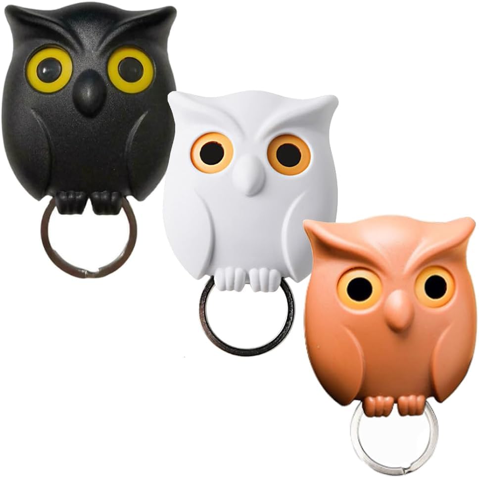 Soporte magnético para llaves de búho, búho nocturno, ganchos para llaves de pared, ganchos de llave de búho, ojos abiertos y cerrados, con cinta