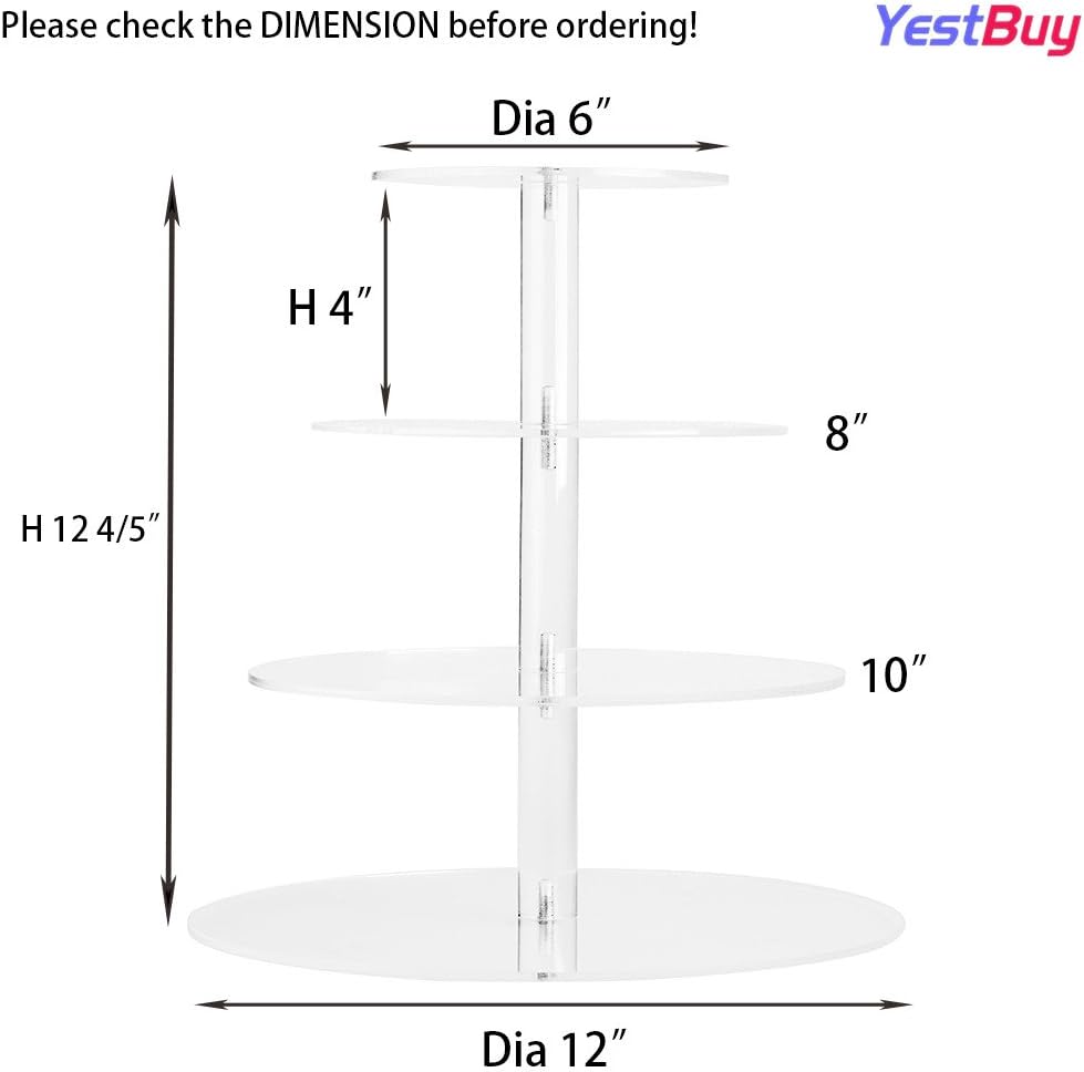 YestBuy Soporte redondo de acrílico para cupcakes de 4 niveles con base, soporte para cupcakes de alta calidad, torre de acrílico para cupcakes,