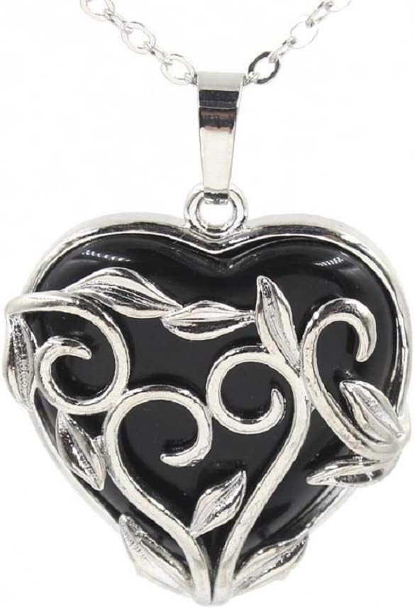 COLORFUL BLING Collar de cuarzo rosa con piedra de cristal curativa, corazón con colgante envuelto en hojas de flores, brujería espiritual natural,