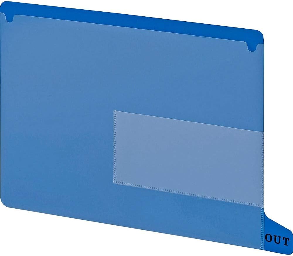 Smead Guía de salida de polietileno con pestaña final, dos bolsillos, pestaña de posición inferior, tamaño carta, azul, 25 por caja (61951)