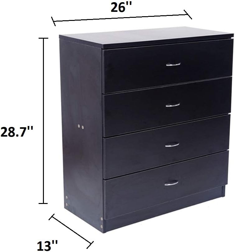 Henf Cómoda de madera con 4 cajones para armario, adecuada para dormitorio, sala de estar y pasillo (4 cajones negros)